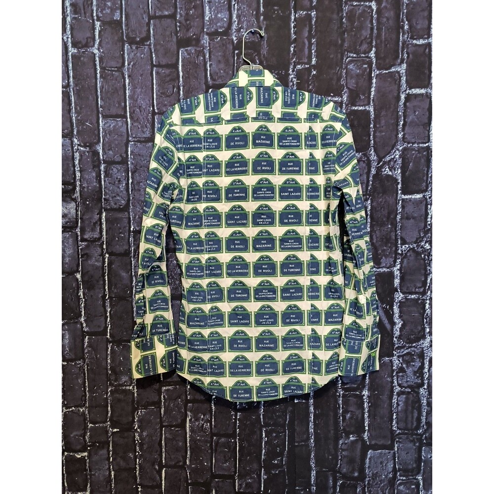 Coton Doux Parisian Street Sign Shirt Men's S/M Green Button Up Point Collared - Picture 3 of 5
